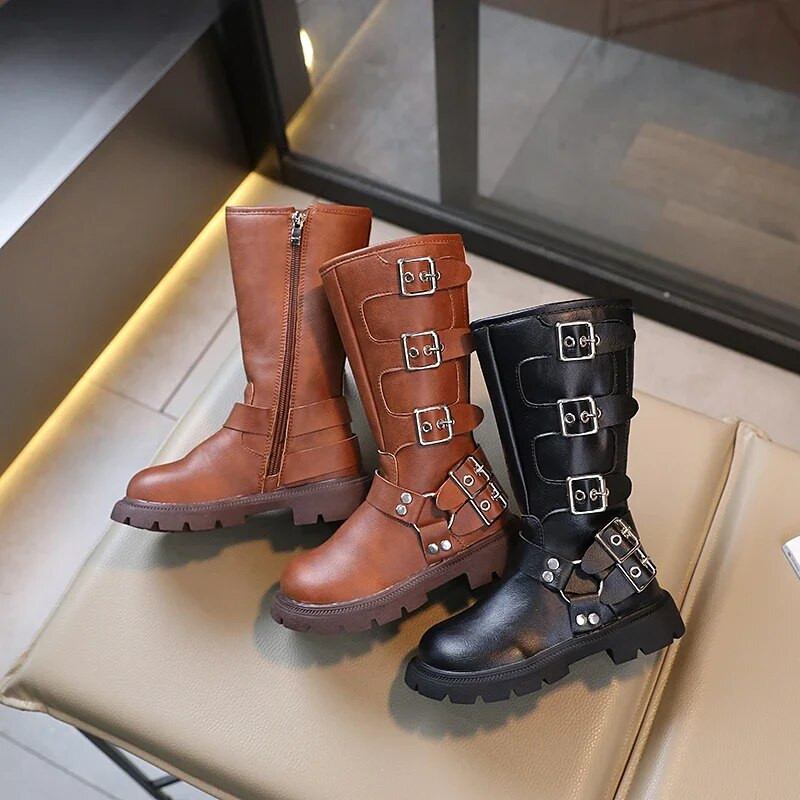 2024. aasta uued lapsed, Suurbritannia stiilis ratsusaapad, tüdrukud, moed, mustad nahast pikad saapad, lapsed retro stiilis, laheda pandlaga, lääne kauboisaapad