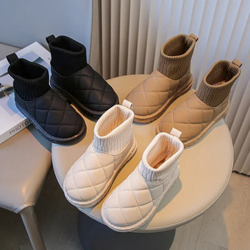 2024 Νέα μόδα για κορίτσια για αγόρια Κοντές μπότες μονόχρωμες Παιδικές κλασικές καρό μπότες χιονιού Ζεστά βελούδινα παιδικά παπούτσια Unisex κάλτσες