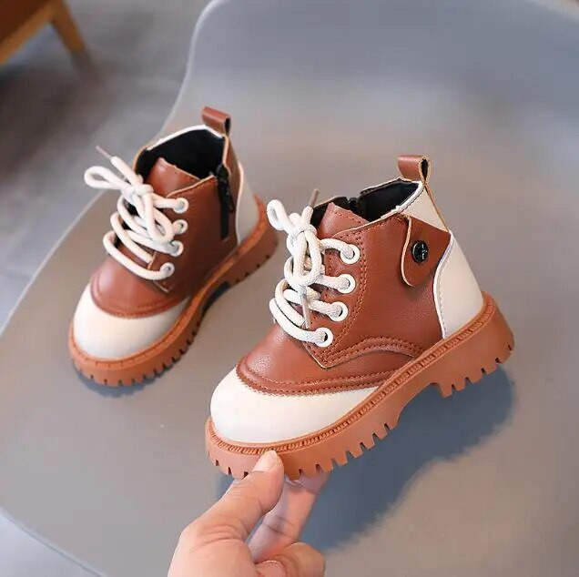 Cizme de zăpadă scurte pentru fete Băieți de iarnă pantofi de zăpadă de pluș cald 2023, cu vârf rotund pentru copii, cizme casual din piele, pantofi sport pentru copii