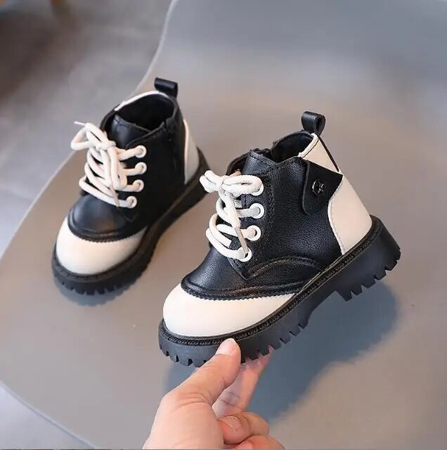 Cizme de zăpadă scurte pentru fete Băieți de iarnă pantofi de zăpadă de pluș cald 2023, cu vârf rotund pentru copii, cizme casual din piele, pantofi sport pentru copii