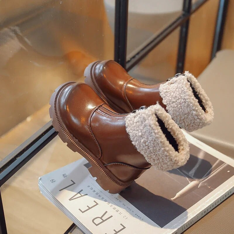 Copii Ghete noi de iarnă Culoare uni Platformă Fermoar frontal Copii Cizme la jumătatea gambei Modă Pluș Unisex Băieți Fete Pantofi din bumbac