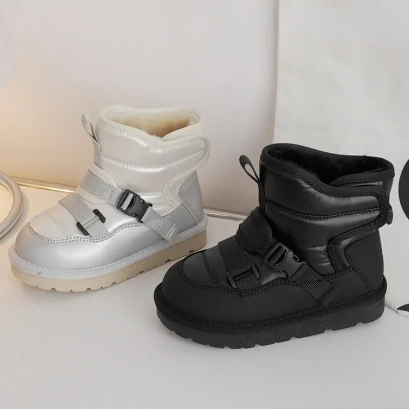 Vaikiški žieminiai batai kūdikiui Nauji 2024 m. stori pliušiniai aukšti batai berniukams, neperšlampami sniego batai mergaitėms, šilti medvilniniai sportiniai batai vaikams