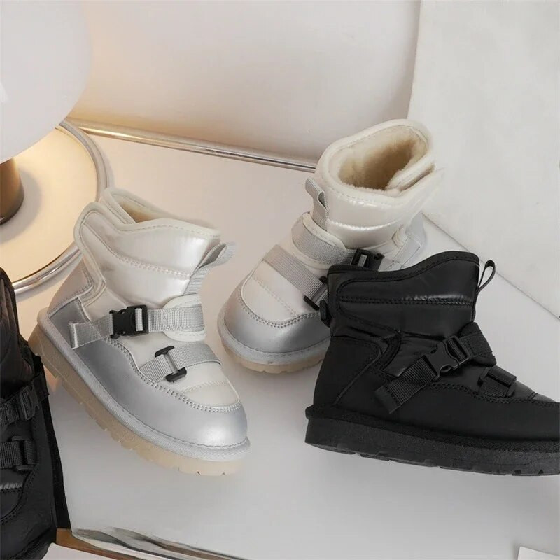 Vaikiški žieminiai batai kūdikiui Nauji 2024 m. stori pliušiniai aukšti batai berniukams, neperšlampami sniego batai mergaitėms, šilti medvilniniai sportiniai batai vaikams