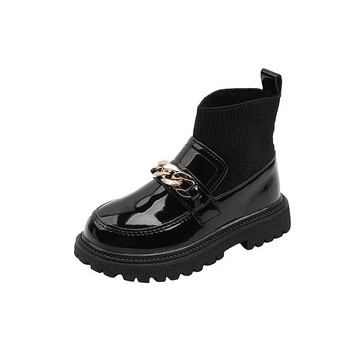 Δερμάτινες μπότες για κορίτσια Μεταλλικές αλυσίδες Flying Woven Stittching Princess Boots 2024 Fashion Socks Boots Παιδικές δερμάτινες μαλακές μπότες για παιδιά