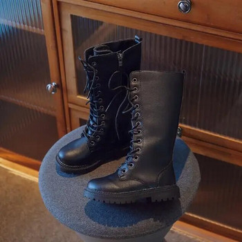 Κοριτσίστικες μακριές μπότες μαύρες φθινοπωρινές χειμερινές παιδικές μπότες ψηλής παλίρροιας Μόδα με φερμουάρ 2023 Ολοκαίνουργιες παιδικές μπότες μοτοσυκλέτας