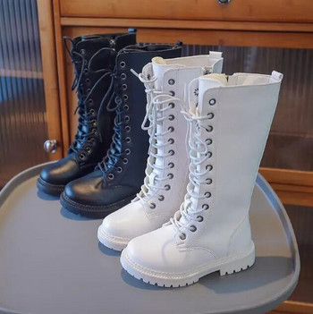 Κοριτσίστικες μακριές μπότες μαύρες φθινοπωρινές χειμερινές παιδικές μπότες ψηλής παλίρροιας Μόδα με φερμουάρ 2023 Ολοκαίνουργιες παιδικές μπότες μοτοσυκλέτας