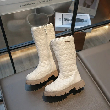 Νέες φθινοπωρινές χειμερινές μπότες για κορίτσια του 2024 Μαλακές δερμάτινες μπότες ψηλά στο γόνατο για παιδιά Μόδα καρό φερμουάρ Μεγάλες μπότες για κορίτσια Ζεστά βελούδινα Botas