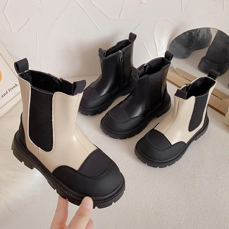 Νέες δερμάτινες μπότες για αγόρια Ευέλικτο μαλακό αναπνεύσιμο Παιδικό μπότες Chelsea για κορίτσια PU Kids Fashion Casual κοντά μπότες Βρετανία PU