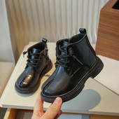 Νέες παιδικές μοδάτες κοντές μπότες για κορίτσια Φιόγκος Απλές αντιολισθητικές Παιδικές δερμάτινες μπότες για αγόρια 2023 New Britain PU Boys Casual Boot