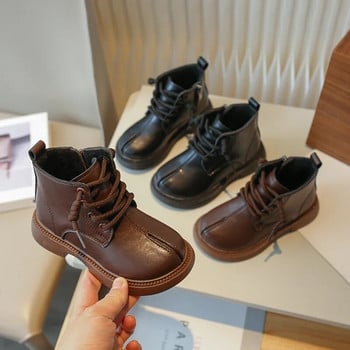 Νέες παιδικές μοδάτες κοντές μπότες για κορίτσια Φιόγκος Απλές αντιολισθητικές Παιδικές δερμάτινες μπότες για αγόρια 2023 New Britain PU Boys Casual Boot