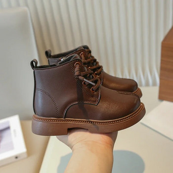 Νέες παιδικές μοδάτες κοντές μπότες για κορίτσια Φιόγκος Απλές αντιολισθητικές Παιδικές δερμάτινες μπότες για αγόρια 2023 New Britain PU Boys Casual Boot