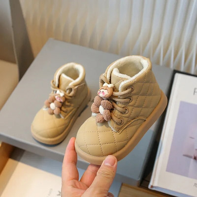 2024 m. naujos mados, gėlių, žieminiai, korėjietiško stiliaus langiniai batai iš PU odos sniego batai, šilti pliušiniai medvilniniai batai vaikams