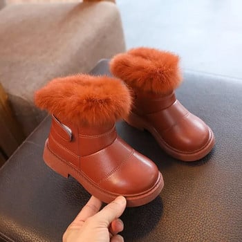 Нова мода Едноцветни британски стил Момичета Момчета Ежедневни ботуши Плюшени зимни памучни обувки Меки бебешки къси ботуши Детски неплъзгащи се ботуши