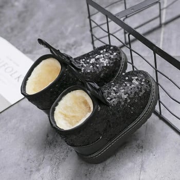 Зимна мода Снежни ботуши с пайети Плюшени топли нехлъзгащи се памучни обувки Детски модни обувки с панделка Зайче принцеса Детски ботуши
