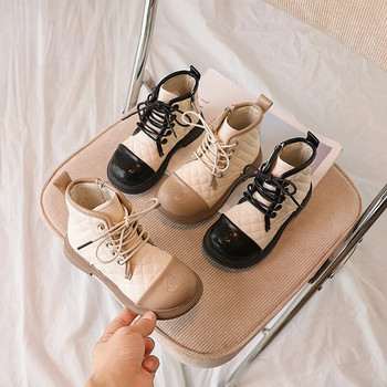 Παιδικές κοντές μπότες 2023 Φθινόπωρο Κορεάτικα Παιδικά Παπούτσια Πριγκίπισσας που ταιριάζουν με μωρό με αντίθεση χρώματος Δερμάτινη μπότα
