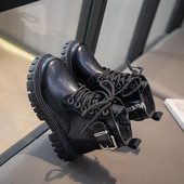 Uued lapsed, mood tüdrukud, lühikesed saapad, pannal, lihtsad libisemiskindlad laste vabaajasaapad Britain Boys must 2023 kevad-sügis PU tõmblukk