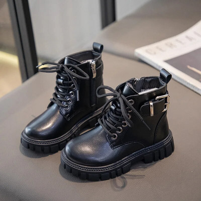 Uued lapsed, mood tüdrukud, lühikesed saapad, pannal, lihtsad libisemiskindlad laste vabaajasaapad Britain Boys must 2023 kevad-sügis PU tõmblukk