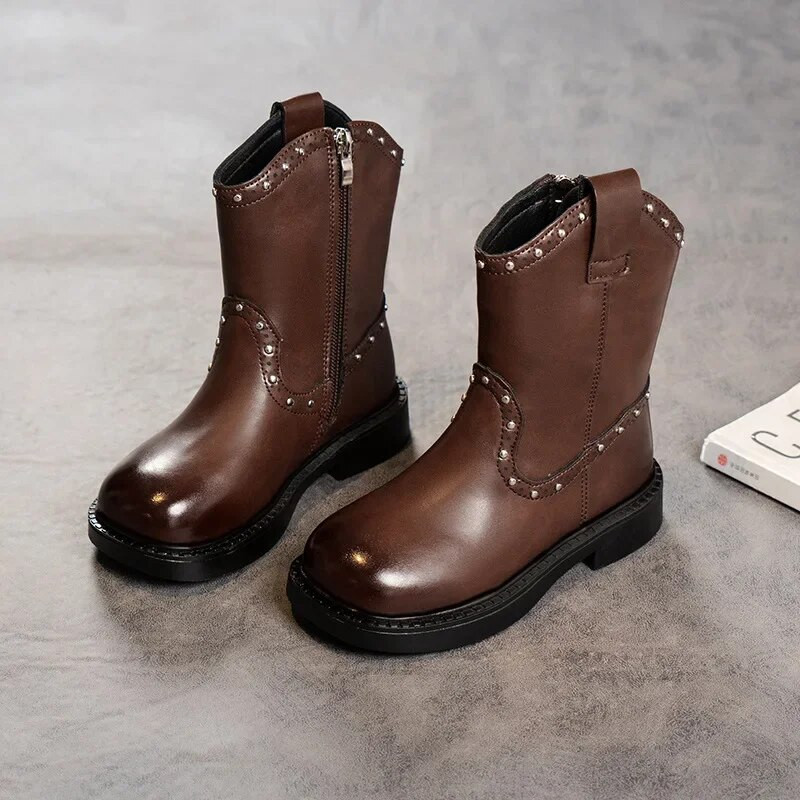 Vaikiški batai mergaitėms berniukams rudens žiemos mados odiniai batai vaikams mergaitėms princesė batai iki blauzdos mažiems trumpiems kulkšnies bateliai