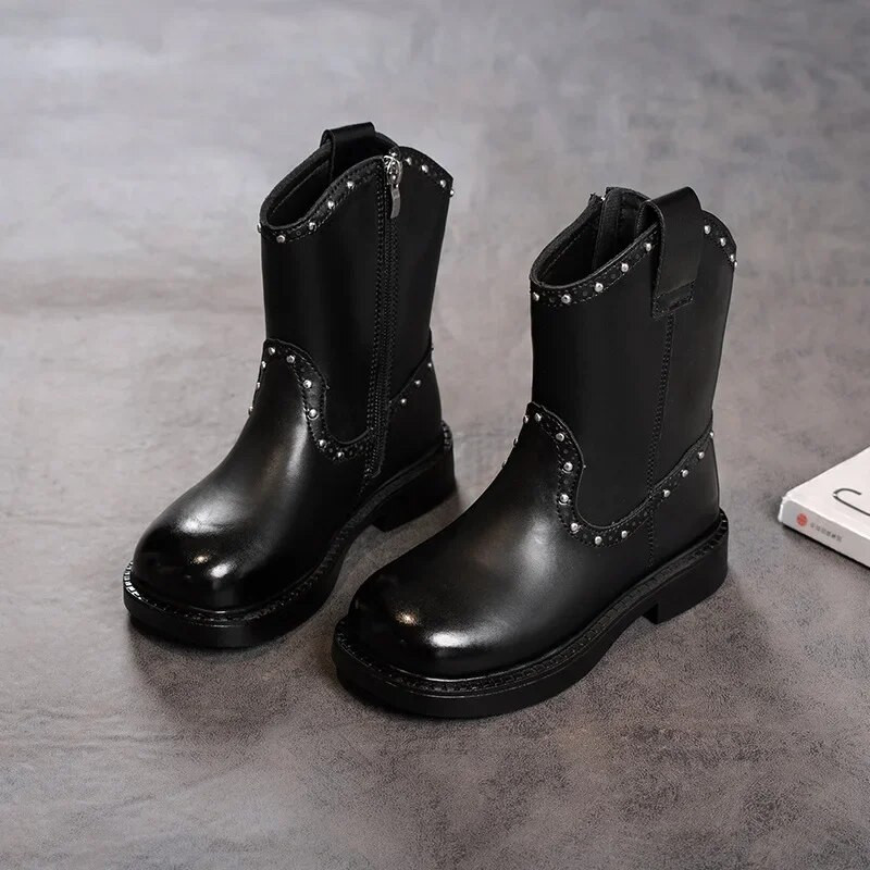 Vaikiški batai mergaitėms berniukams rudens žiemos mados odiniai batai vaikams mergaitėms princesė batai iki blauzdos mažiems trumpiems kulkšnies bateliai