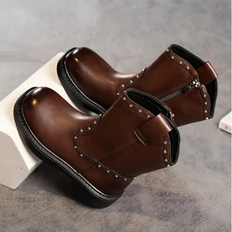 Vaikiški batai mergaitėms berniukams rudens žiemos mados odiniai batai vaikams mergaitėms princesė batai iki blauzdos mažiems trumpiems kulkšnies bateliai