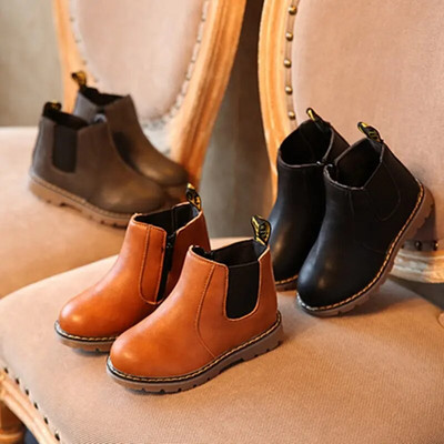2023 Autumn and Winter New Children`s Martin Boots Boys` Leather Boots Girls` Short Boots British Fashion Mid Top Single Boot