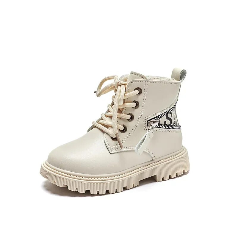 Vaikiški madingi mergaičių trumpi batai Drop Shipping juodi smėlio spalvos PU Vaikiški šaunūs berniukų kulkšnies batai Minkšti kvėpuojantys unisex odiniai batai