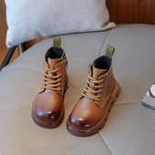 Tüdrukute nahksaapad Sügises Uued Briti Stiilis Poolsaapad Libisemisvastased Poiste lühikesed Saapad Puuvillased Laste Mood Vabaajasaapad Lihtsad