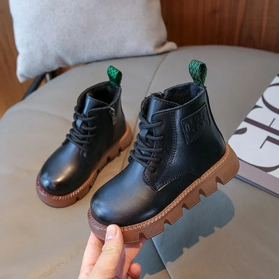 Tüdrukute nahksaapad Sügises Uued Briti Stiilis Poolsaapad Libisemisvastased Poiste lühikesed Saapad Puuvillased Laste Mood Vabaajasaapad Lihtsad