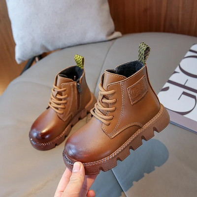 Tüdrukute nahksaapad Sügises Uued Briti Stiilis Poolsaapad Libisemisvastased Poiste lühikesed Saapad Puuvillased Laste Mood Vabaajasaapad Lihtsad