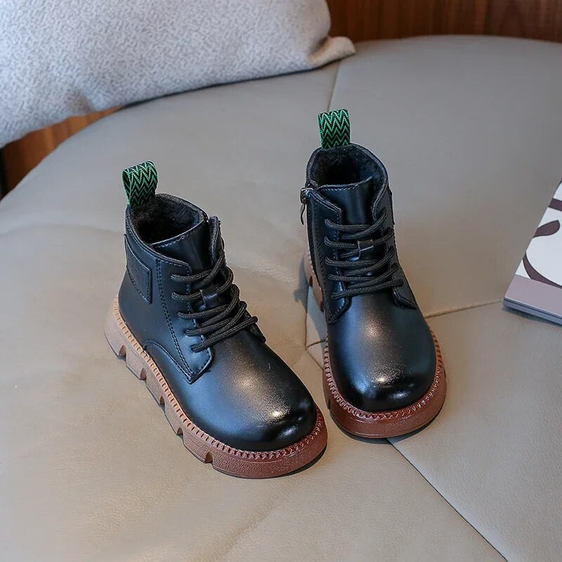 Tüdrukute nahksaapad Sügises Uued Briti Stiilis Poolsaapad Libisemisvastased Poiste lühikesed Saapad Puuvillased Laste Mood Vabaajasaapad Lihtsad