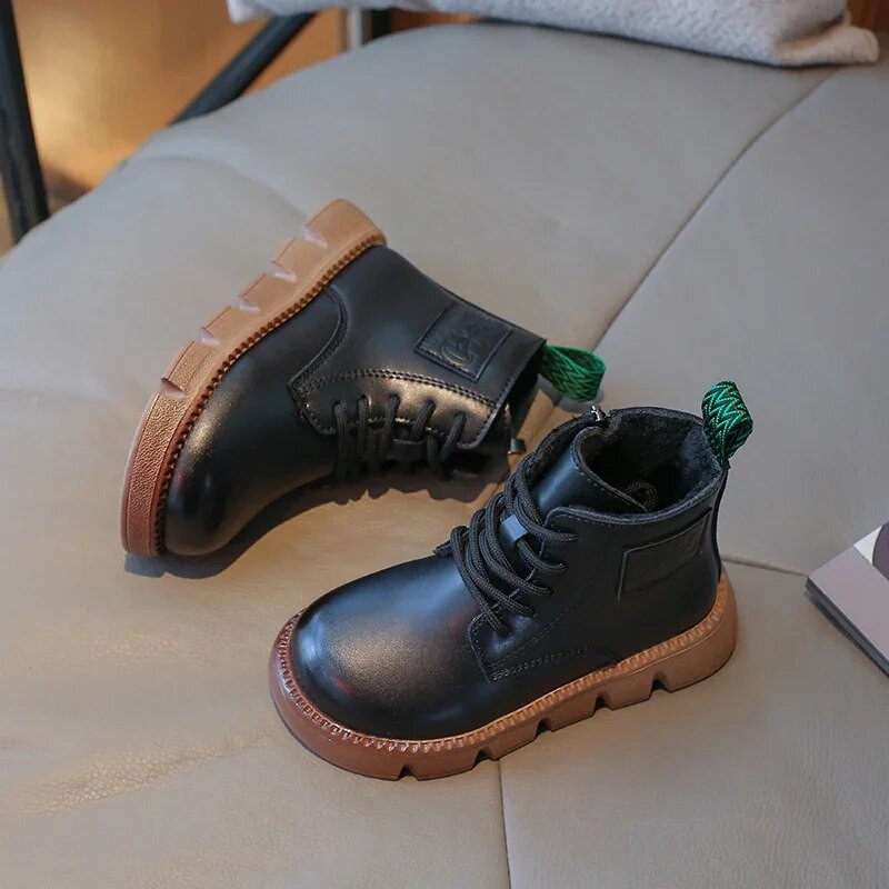 Tüdrukute nahksaapad Sügises Uued Briti Stiilis Poolsaapad Libisemisvastased Poiste lühikesed Saapad Puuvillased Laste Mood Vabaajasaapad Lihtsad