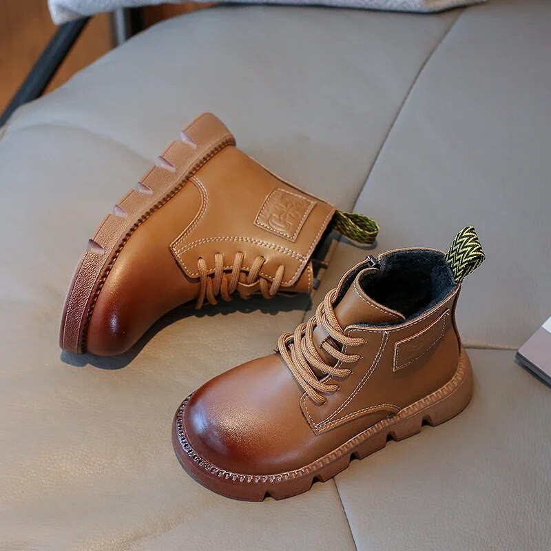 Tüdrukute nahksaapad Sügises Uued Briti Stiilis Poolsaapad Libisemisvastased Poiste lühikesed Saapad Puuvillased Laste Mood Vabaajasaapad Lihtsad