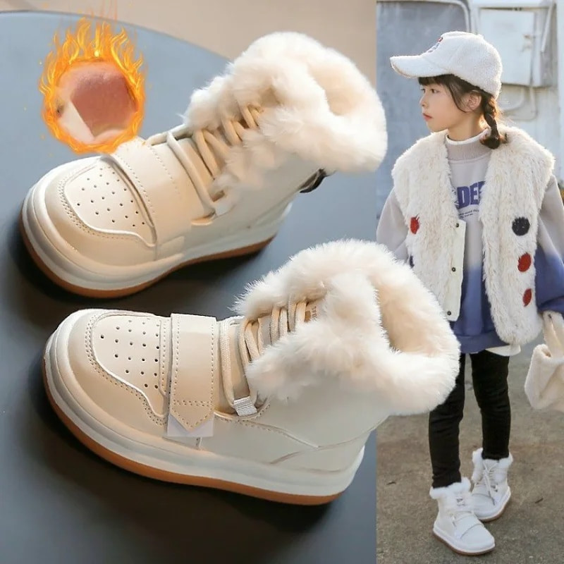 Nauji žieminiai sniego batai vaikams medvilniniai batai berniukams mergaičių plius aksominiai kulkšnies batai odiniai laisvalaikio batai vaikams neslystantys trumpi bateliai
