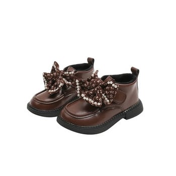 2024 Νέα Παιδική Μόδα PU Δερμάτινα παπούτσια για κορίτσια Φιόγκος Μαργαριτάρια Πριγκίπισσα Παπούτσια Παιδικά Casual κοντά μποτάκια Βρεφικά ζεστά βελούδινα βαμβακερά παπούτσια