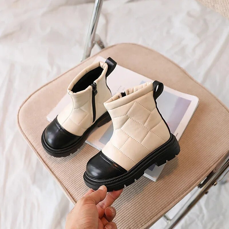 Mergaičių spalvos atitinkantys kulkšnies batai Nauji 2024 m. žiemos pliušiniai ploni medvilniniai trumpi batai vaikiški madingi langiniai PU odiniai batai vaikiški batai