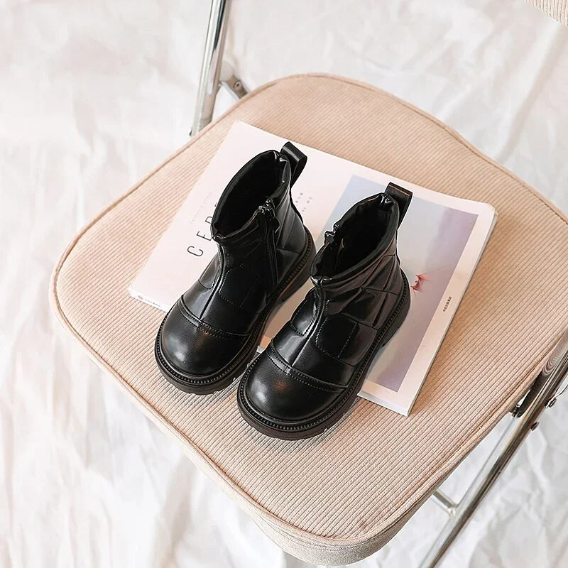 Mergaičių spalvos atitinkantys kulkšnies batai Nauji 2024 m. žiemos pliušiniai ploni medvilniniai trumpi batai vaikiški madingi langiniai PU odiniai batai vaikiški batai