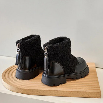 Νέες μπότες για κορίτσια PU Lamb παπούτσια Παιδική μόδα Ζεστά βελούδινα κοντά Παιδικά αντιολισθητικά casual μποτάκια βαμβακερά παπούτσια με φερμουάρ πίσω