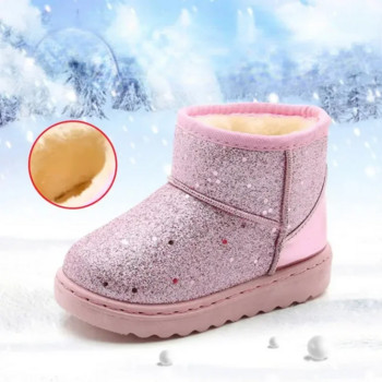 Παιδικά Snow Boots 2024 Winter Warm Princess παπούτσια για παιδιά Μόδα Γυαλιστερή επίπεδη σόλα Αντιολισθητική μποτάκια για αγόρια, κορίτσια, βαμβακερά παπούτσια