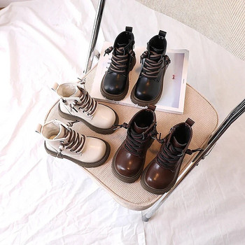 2023 Νέες κοντές μπότες για κορίτσια Αντιολισθητικές μονόχρωμες Παιδικές δερμάτινες μπότες μόδας Ζεστό βαμβάκι Παιδικές καθημερινές μπότες για αγόρια Καφέ χαριτωμένο