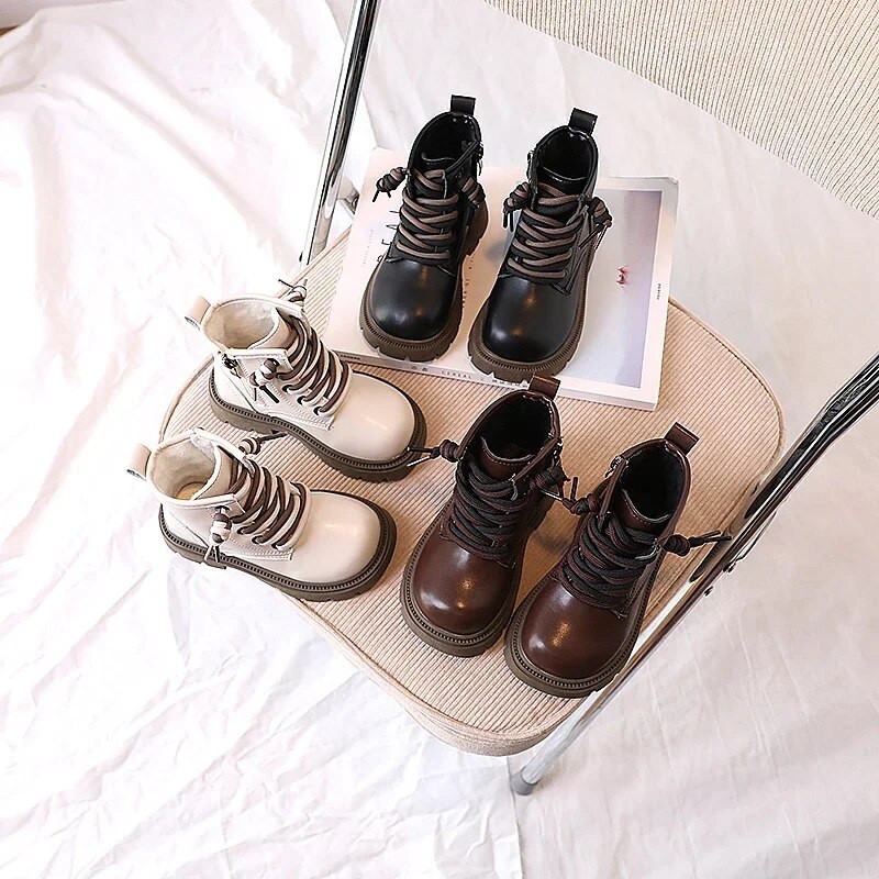 2023 m. nauji mergaičių trumpi batai neslystantys vienspalviai madingi vaikiški odiniai batai šilti medvilniniai vaikiški laisvalaikio batai berniukams rudi, mieli