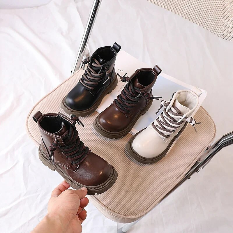 2023 m. nauji mergaičių trumpi batai neslystantys vienspalviai madingi vaikiški odiniai batai šilti medvilniniai vaikiški laisvalaikio batai berniukams rudi, mieli