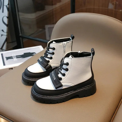 Κορεατική μόδα PU Δερμάτινα παιδικά κοντά μποτάκια για αγόρια 2023 Άνοιξη φθινόπωρο Νέα μαλακή σόλα για αγόρια Cool αντιολισθητικά γοτθικό στιλ