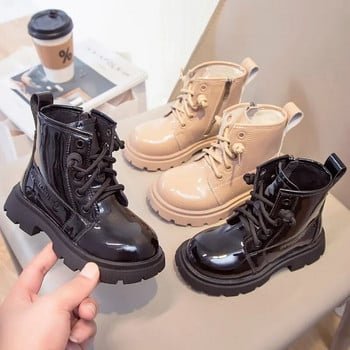 2023 Νέες μαύρες μπότες για κορίτσια Drop Shipping Παιδικές μοδάτες casual δερμάτινες μπότες PU Παιδικές αντιολισθητικές μπότες για αγόρια Ζεστές μπότες Απλή Κορεάτικη