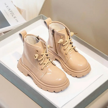 2023 Νέες μαύρες μπότες για κορίτσια Drop Shipping Παιδικές μοδάτες casual δερμάτινες μπότες PU Παιδικές αντιολισθητικές μπότες για αγόρια Ζεστές μπότες Απλή Κορεάτικη