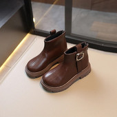 Vaikiški mergaičių trumpi batai 2023 m. rudens ir žiemos nauji britiški berniukų odiniai batai minkštu padu neslysta rudi juodi paprasti vaikiški batai