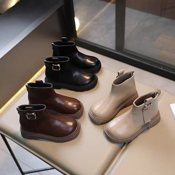 Παιδικές κοντές μπότες για κορίτσια 2023 Φθινόπωρο και Χειμώνας Νέες βρετανικές δερμάτινες μπότες για αγόρια Μαλακή σόλα, αντιολισθητική καφέ μαύρες απλές παιδικές μπότες