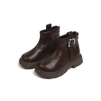 Παιδικές κοντές μπότες για κορίτσια 2023 Φθινόπωρο και Χειμώνας Νέες βρετανικές δερμάτινες μπότες για αγόρια Μαλακή σόλα, αντιολισθητική καφέ μαύρες απλές παιδικές μπότες