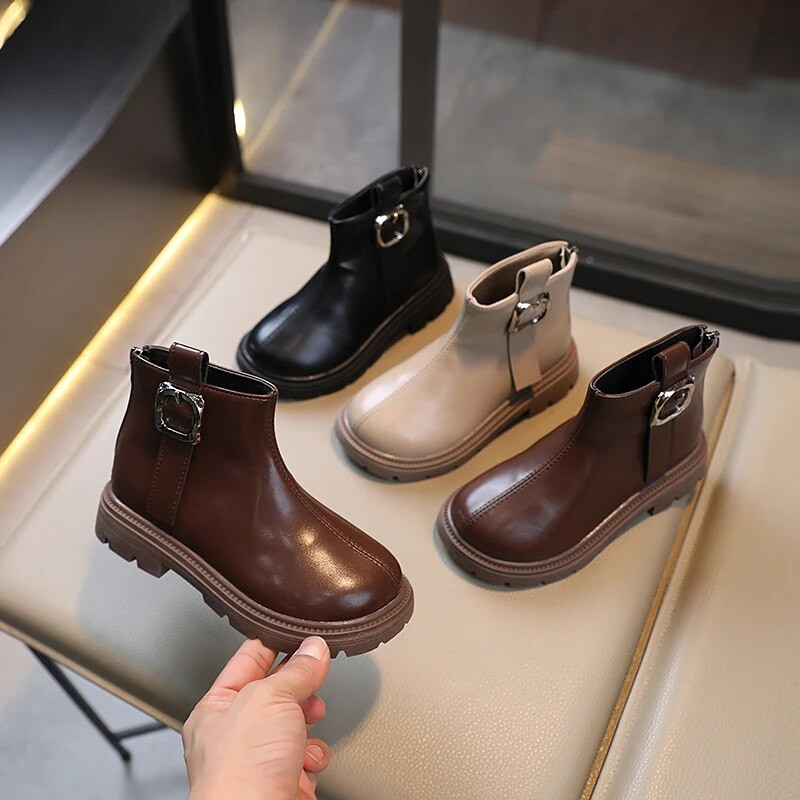 Vaikiški mergaičių trumpi batai 2023 m. rudens ir žiemos nauji britiški berniukų odiniai batai minkštu padu neslysta rudi juodi paprasti vaikiški batai