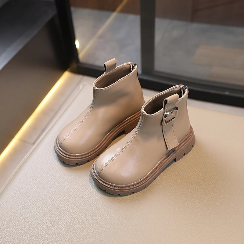 Vaikiški mergaičių trumpi batai 2023 m. rudens ir žiemos nauji britiški berniukų odiniai batai minkštu padu neslysta rudi juodi paprasti vaikiški batai