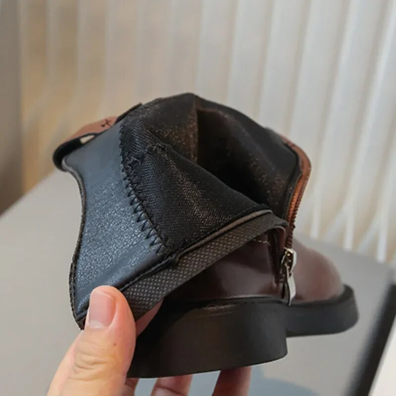 Tikandid Tüdrukute Kauboisaapad PU-nahast ümmarguse tõmblukuga laste saapad 2024 Solid Laste Mood Cowgirls Saapad Suurus 26-33